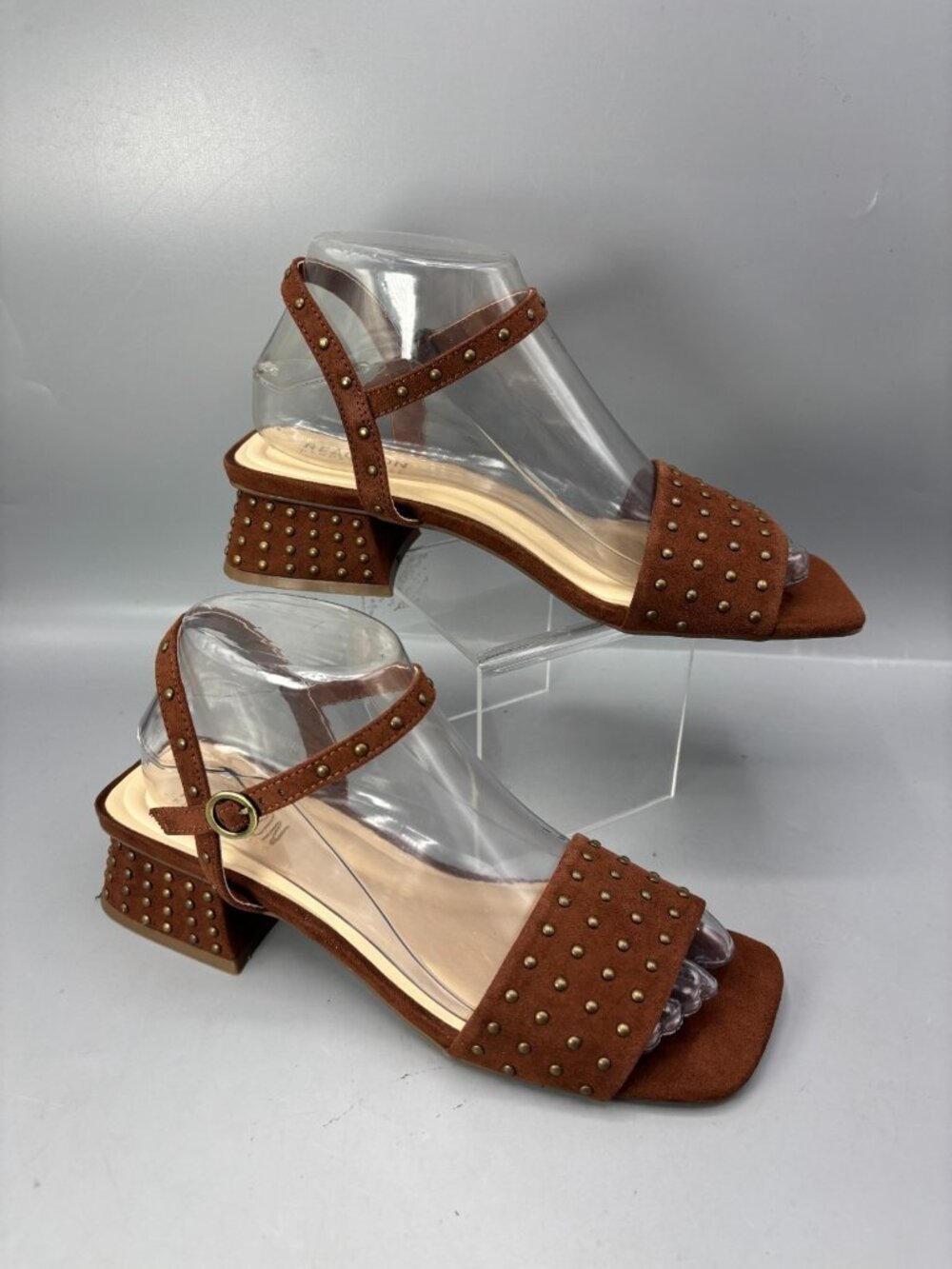 Kenneth Cole Reaction Buena Sandal Slingback Womens 7.5 Brown Leather Block Heel